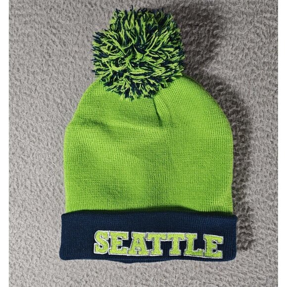 Seattle Seahawks Beanie One size Green Embroidered Pompom  SNCO NFL Football - Picture 1 of 5